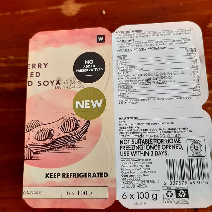 photo of Woolworths Food Flavoured cultured soya ("yogurt") shared by @helgabarnyard on  24 Oct 2023 - review