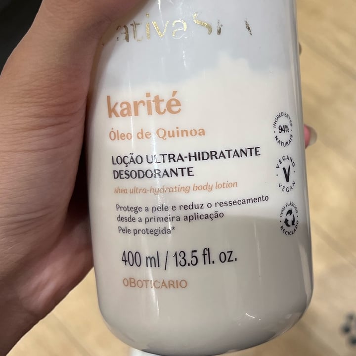 photo of O Boticário Loção Ultra-Hidratante Desodorante Karite Óleo de Quinoa shared by @aclara on  26 Apr 2024 - review