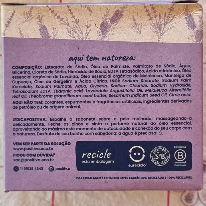 photo of Positiv.a Sabonete vegetal Lavanda e Melaleuca shared by @renatalemos on  14 Apr 2025 - review