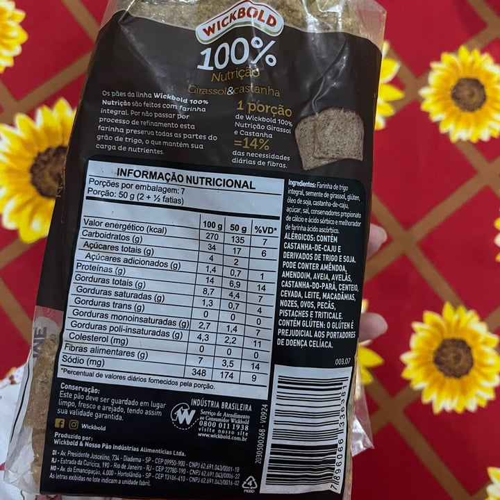 photo of Wickbold 100% Integral Girassol & Castanha shared by @isadoragontijo on  30 Sep 2025 - review