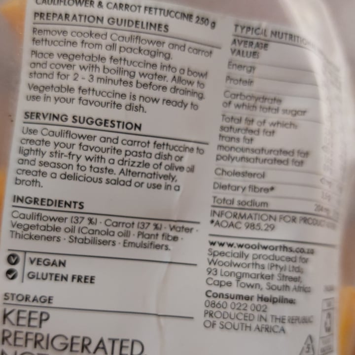 photo of Woolworths Food Cauliflower and carrot fettuccine shared by @ecobunny on  22 Oct 2023 - review