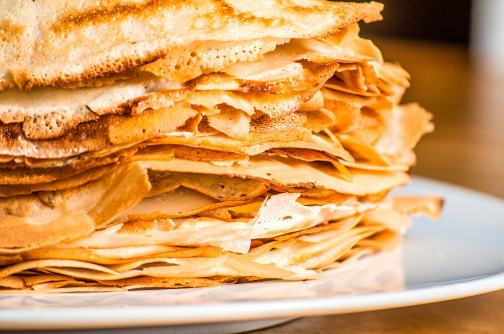 Close up of Vegan Crepes stacked