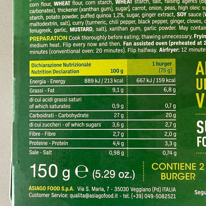 photo of Asiago food Veggie burger kale & quinoa shared by @martyveg9 on  17 Jun 2025 - review