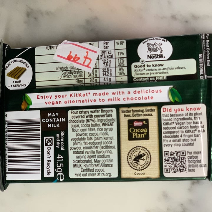 photo of Nestlé Kitkat Vegan shared by @veganvanman on  17 Apr 2024 - review