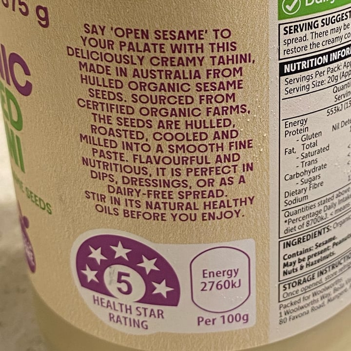 photo of Macro Wholefoods Market Organic hulled tahini shared by @blacklilyleaf on  07 Apr 2024 - review