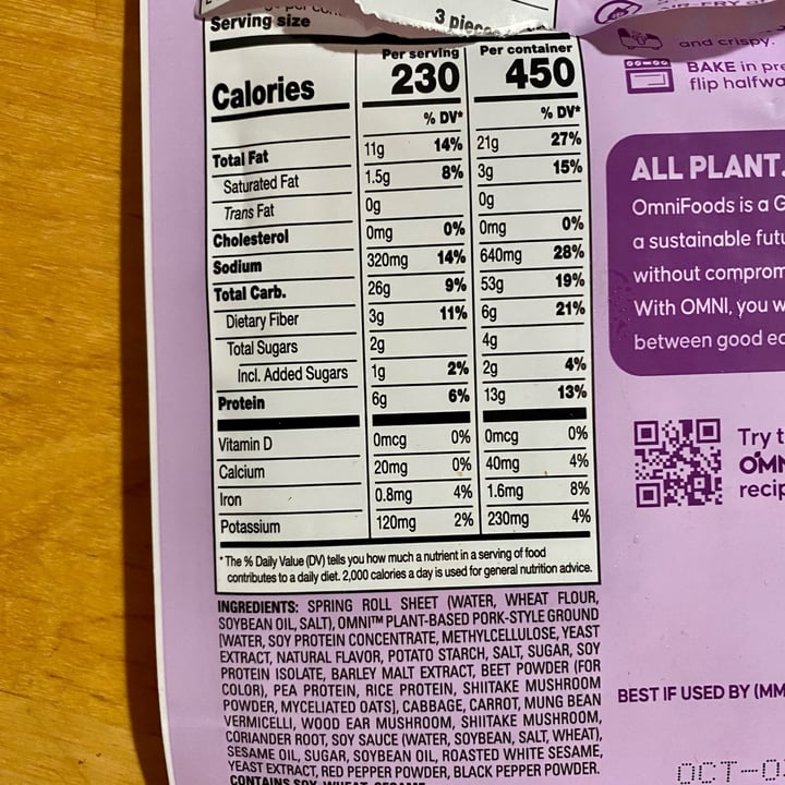 photo of OmniFoods Plant-based Spring Rolls shared by @sandrews on  17 Nov 2023 - review