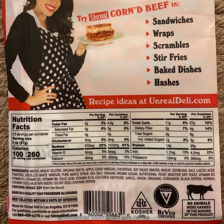 photo of Mrs. Goldfarb’s Unreal Deli Unreal CORN’D BEEF shared by @ivyridgevegan on  28 Sep 2023 - review