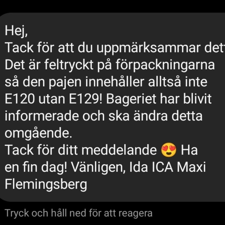 photo of Maxi ICA Stormarknad Flemingsberg Red velvet paj shared by @enkelvegan on  07 May 2024 - review