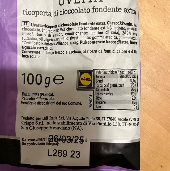 photo of Lidl Deluxe uvetta ricoperta di cioccolato shared by @linda0597 on  23 Apr 2025 - review