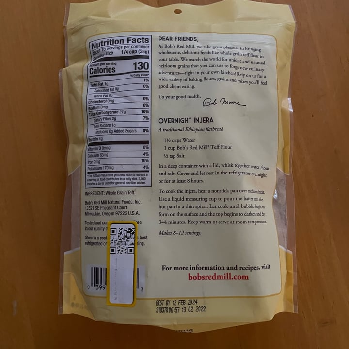 photo of Bob's Red Mill Teff flour shared by @paologemma on  27 Feb 2024 - review