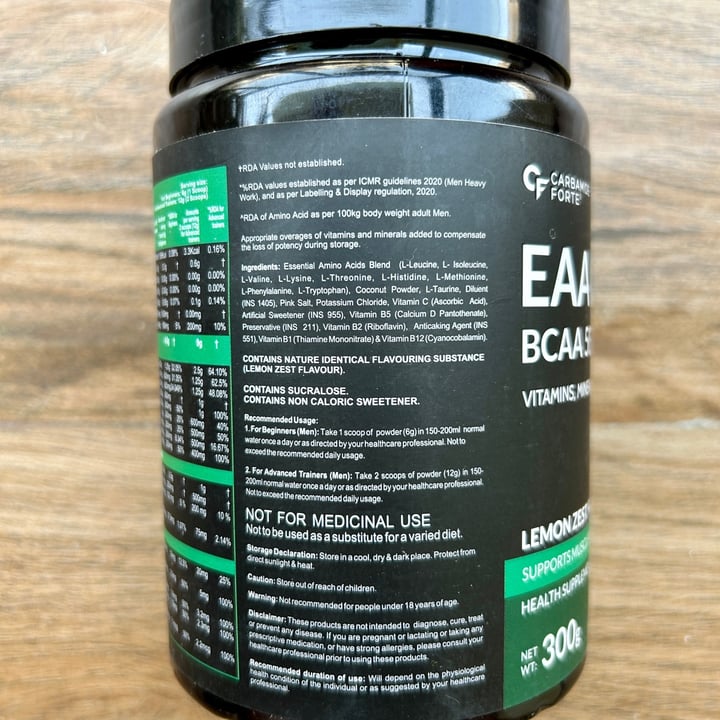 photo of Carbamide Forte EAA 9000, BCAA 5000 (Lemon Zest) shared by @veganniran on  22 Apr 2024 - review