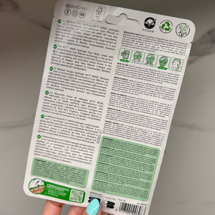 photo of Acty mask Hydrogel Face Mask Intensive Hydration Aloe Vera Bio E Collagene Naturale shared by @iosonomina on  29 Jun 2025 - review