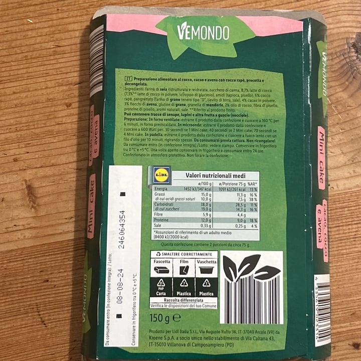 photo of Vemondo  mini cake Cacao Cocco Avena shared by @elenaricci on  03 Aug 2024 - review