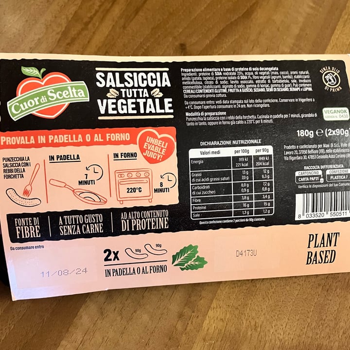 photo of Cuor di scelta Salsiccia Tutta Vegetale shared by @hellf on  23 Jul 2024 - review