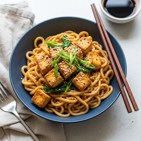 Easy Vegan Peanut Butter Miso Udon: Chewy Noodles, Crispy Tofu