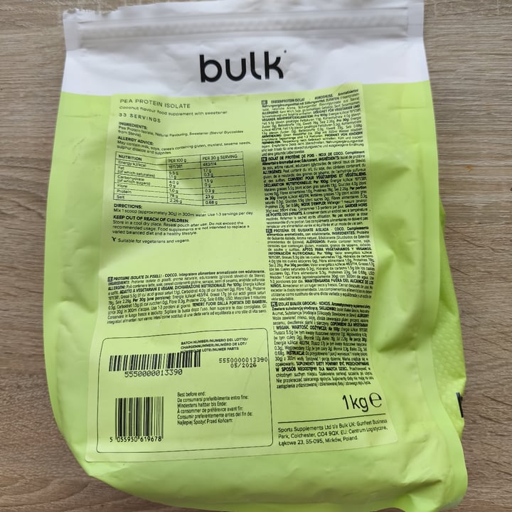 photo of Bulk Proteine dei Piselli Gusto Cocco shared by @alex04spagnolo on  10 Sep 2025 - review