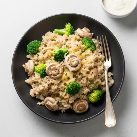 Easy Creamy Vegan Mushroom & Broccoli Risotto: Dairy-Free & Cheesy