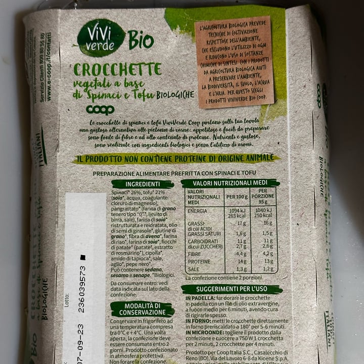 photo of Vivi Verde Coop Crocchette vegetali Di Spinaci E Tofu shared by @silviadmb on  08 Sep 2023 - review