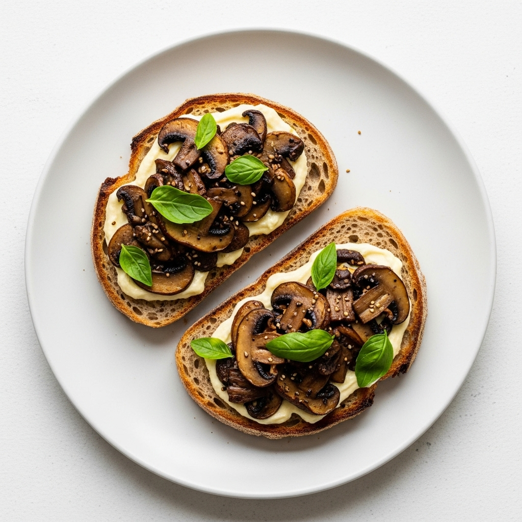 Overhead shot of two slices of Sourdough Mushroom Toast