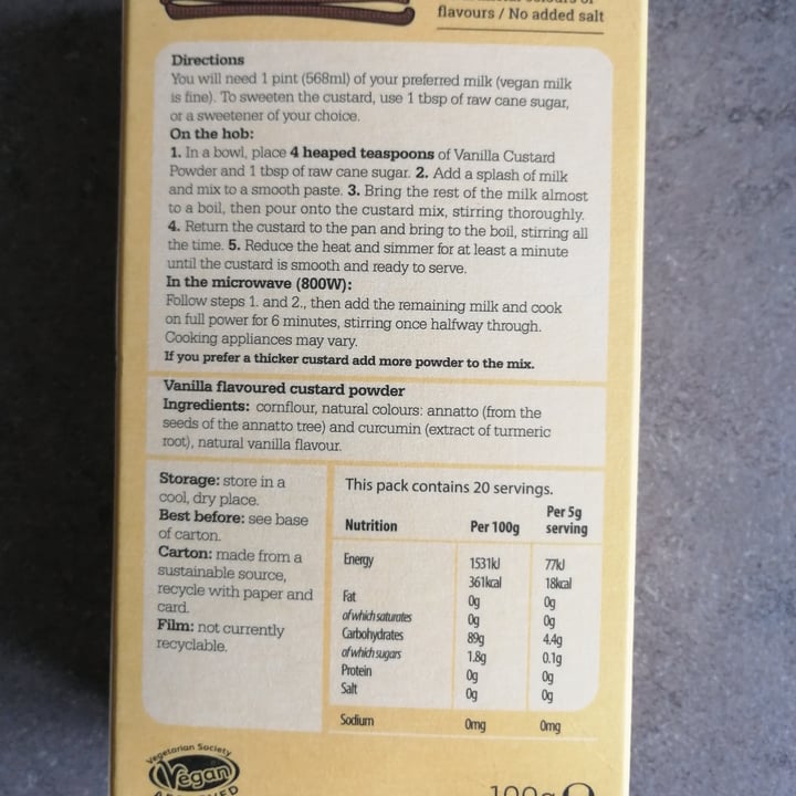 photo of Just Wholefoods Vanilla Custard Powder shared by @veganty on  03 Apr 2024 - review