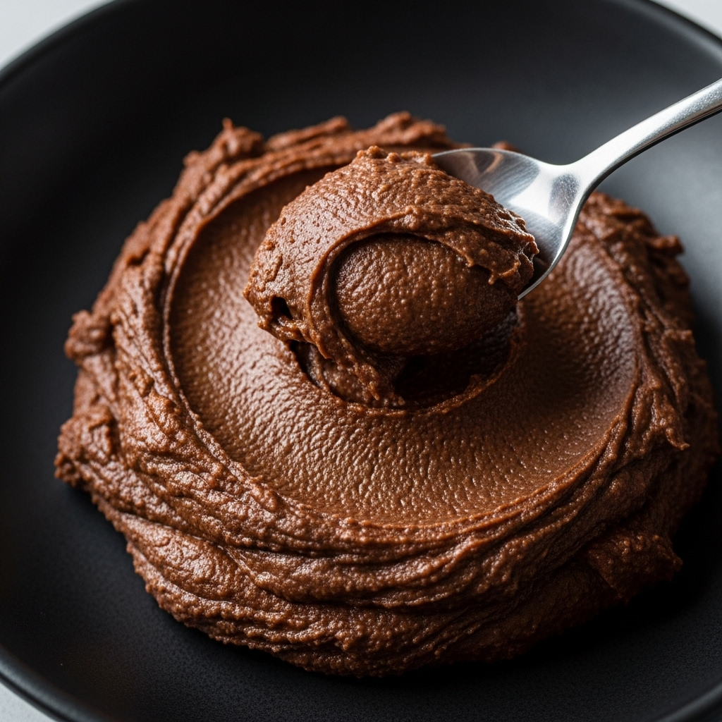 A closer look at the rich texture of the homemade chocolate nut butter.