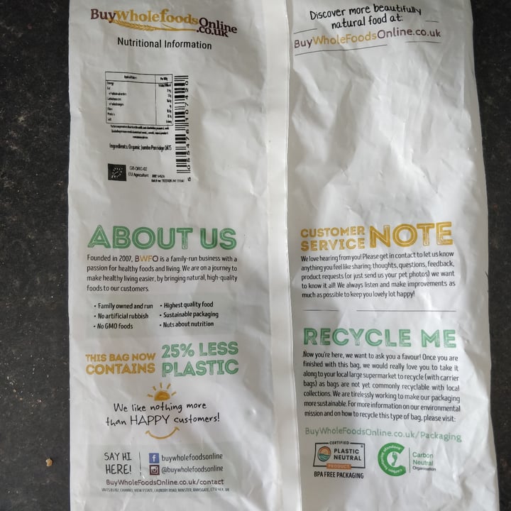 photo of Buywholefoodsonline.co.uk Jumbo Porridge Oats shared by @compassionate on  28 Jan 2024 - review