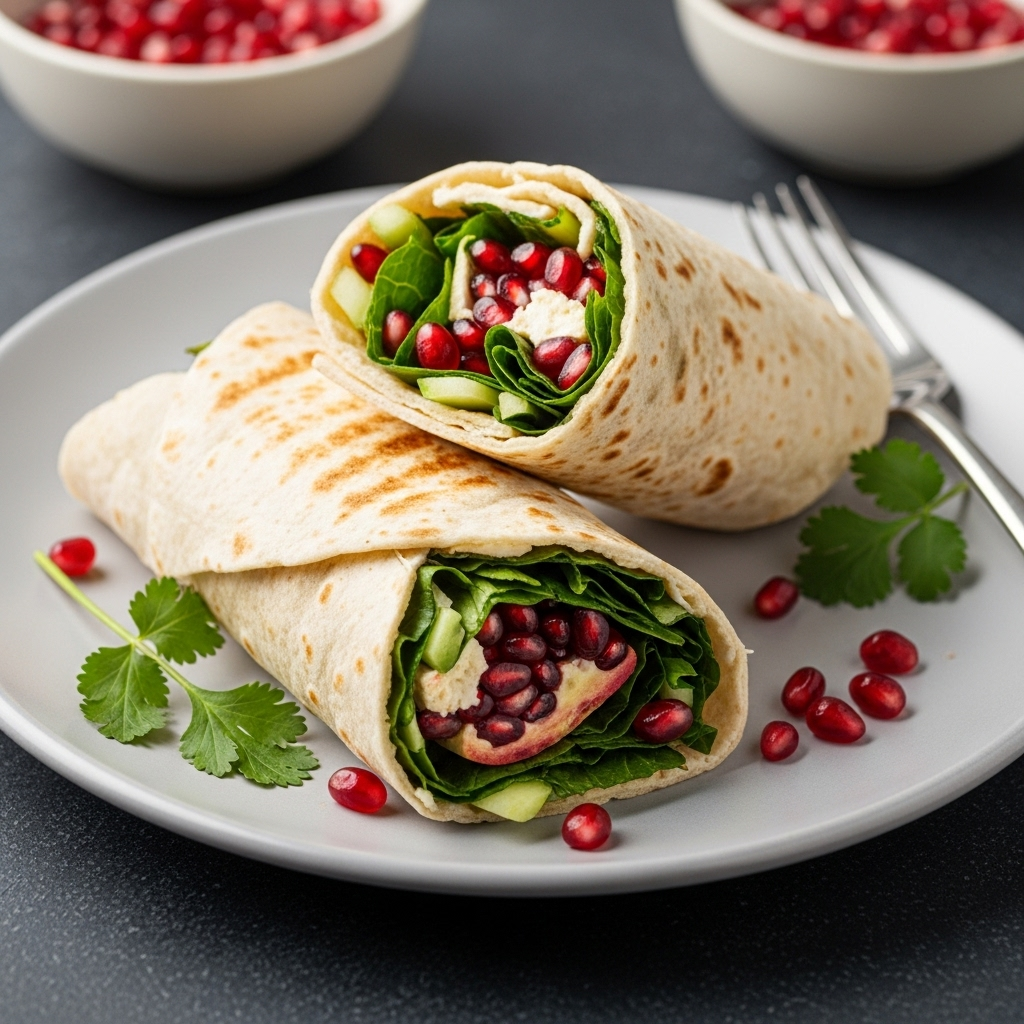 Vegan Mince Wraps with Tahini and Pomegranate Sauce
