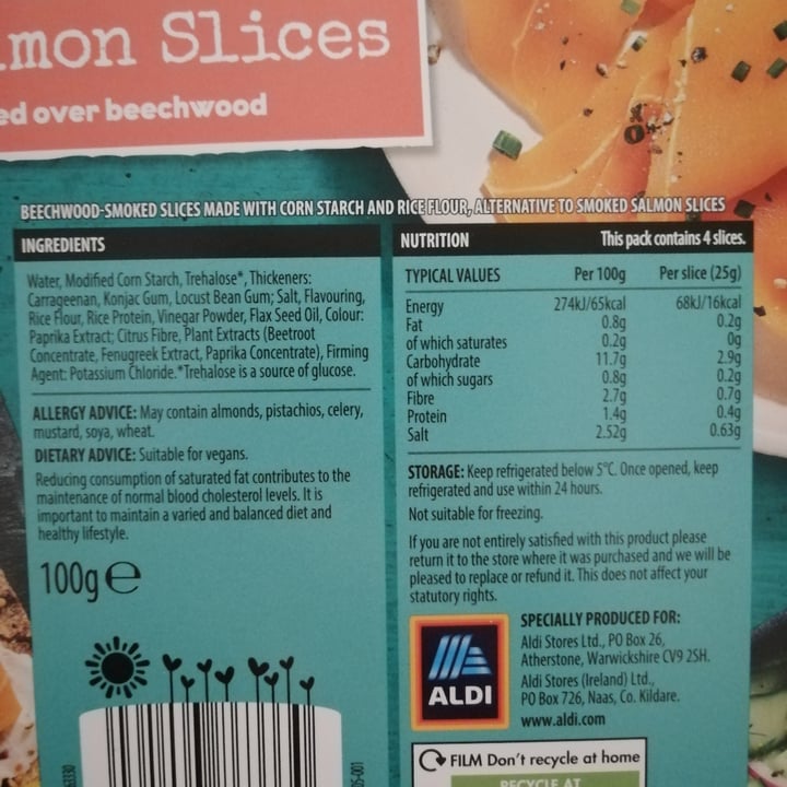 photo of ALDI smoked no salmon slices shared by @veganty on  25 Jan 2024 - review