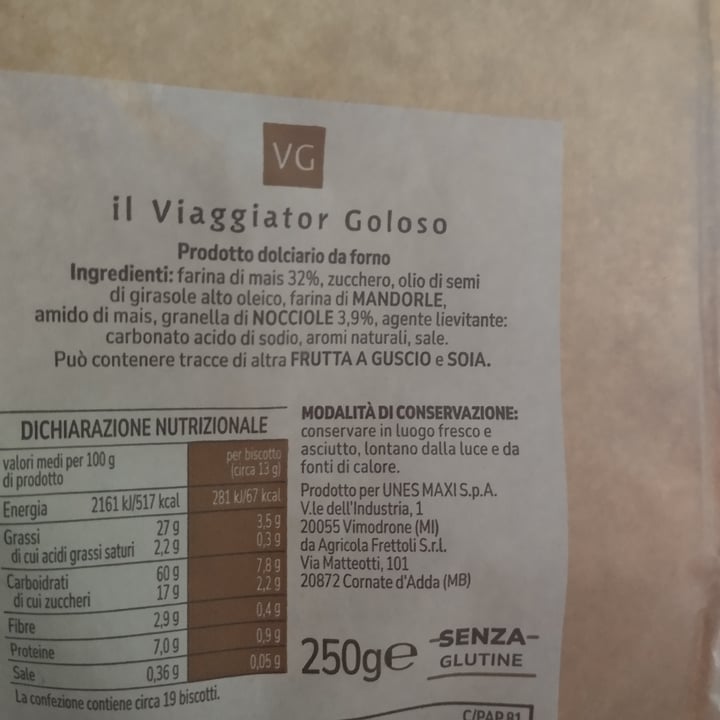photo of Il Viaggiator Goloso Biscotti di mais alla nocciola shared by @valelica on  01 Mar 2025 - review