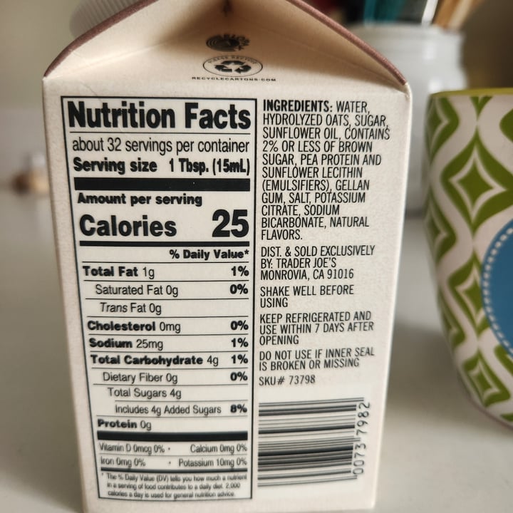 photo of Trader Joe's Non-Dairy Oat Creamer Brown Sugar shared by @picklesnickels on  14 Apr 2024 - review