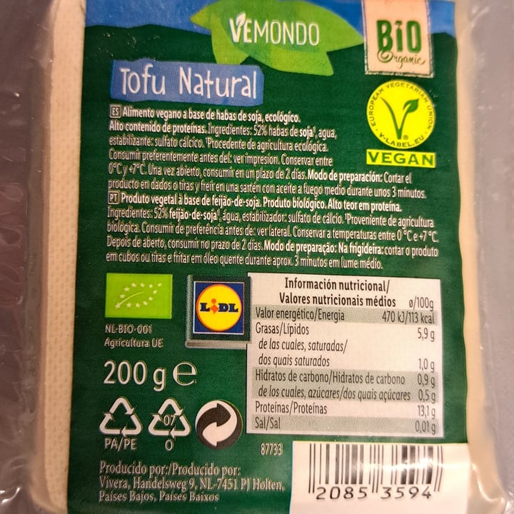 photo of Vemondo Tofu natural bio shared by @anitxu on  09 Dec 2023 - review