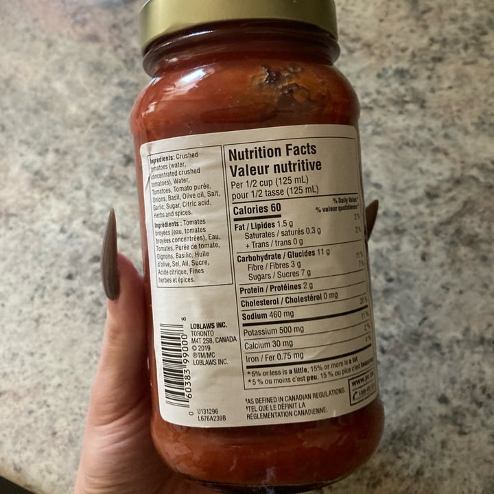 photo of President's Choice Sweet Basil Pasta Sauce shared by @shlumpadinka on  29 Jul 2024 - review