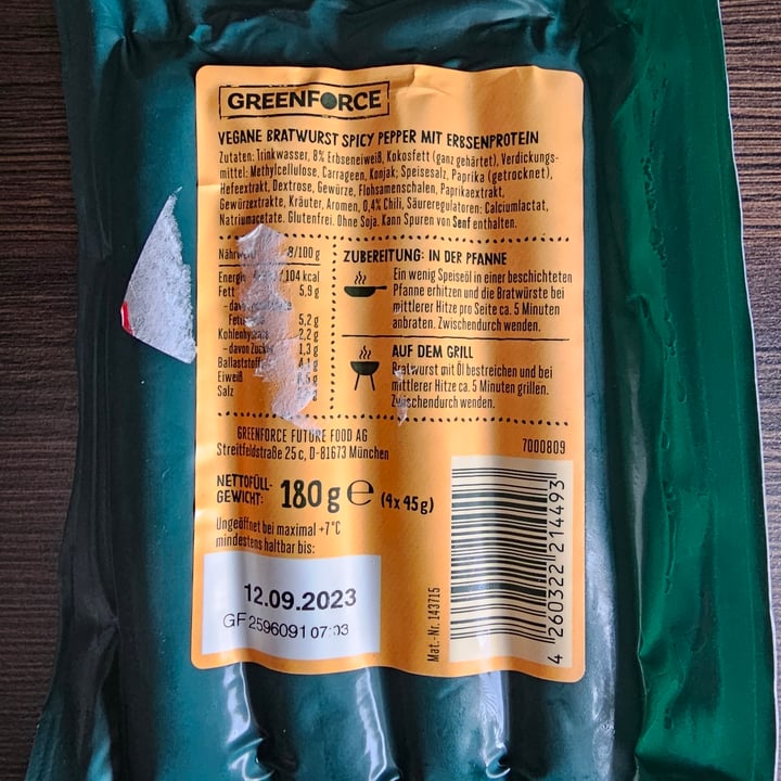 photo of GREENFORCE Bratwurst Spicy Pepper shared by @tzschoppi on  04 Nov 2023 - review