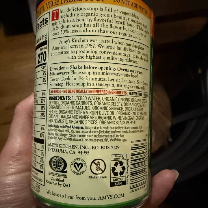photo of Amy’s Organic Lentil vegetable shared by @crazeedeysi on  20 Sep 2025 - review