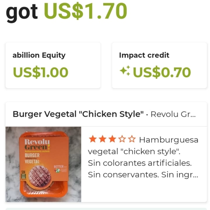 photo of Revolu Green Burger Vegetal "Chicken Style" shared by @animalsvoices on  29 Sep 2023 - review