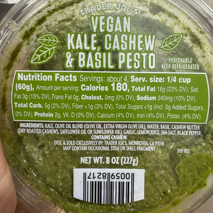 photo of Trader Joe's Vegan Kale, Cashew & Basil Pesto shared by @clarec36 on  16 Apr 2024 - review