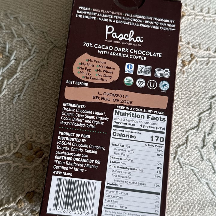photo of Pascha 70% Cacao Arabica Coffee shared by @regina- on  29 Apr 2024 - review