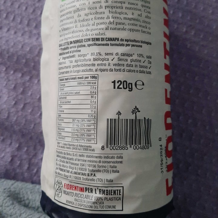 photo of Fiorentini Gallette Bio Sorgo E Canapa shared by @carmiveg on  27 Apr 2024 - review