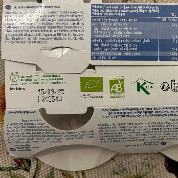 photo of The Bridge Bio rice dessert vanilla shared by @parentesigraffa on  18 Feb 2025 - review