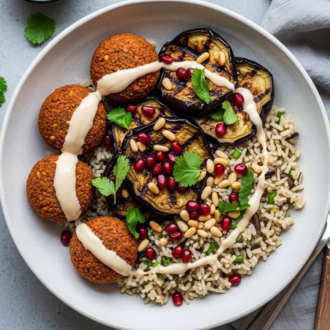 Easy Homemade Vegan Falafel Bowl with Charred Eggplant & Tahini