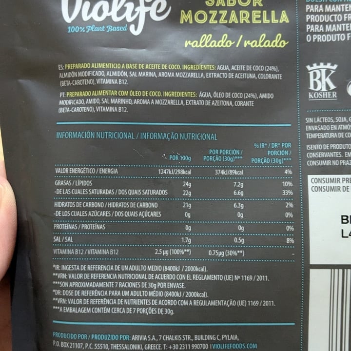 photo of Violife Queso Rallado sabor a Mozzarella shared by @maganavarro on  03 Sep 2024 - review