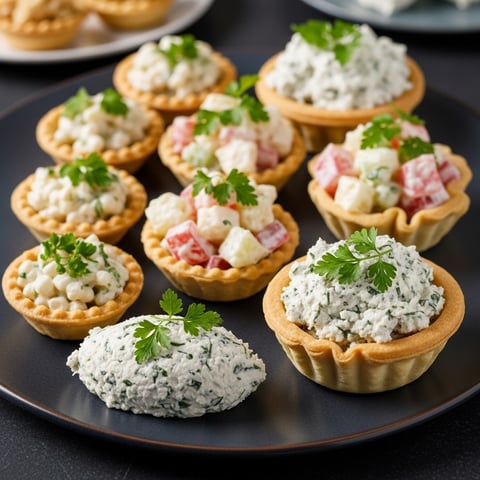 Easy Vegan Easter Appetizer Platter: Savory Tartlets, Russian Salad & Nut Cheese