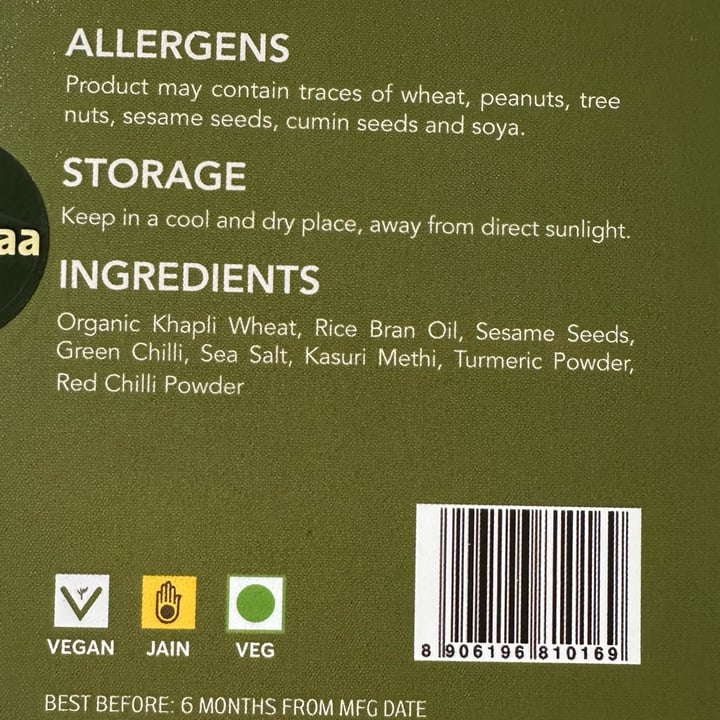 photo of Svasthyaa Kaphli Wheat Khakra — Methi Masala shared by @veganosaurus on  25 Sep 2025 - review