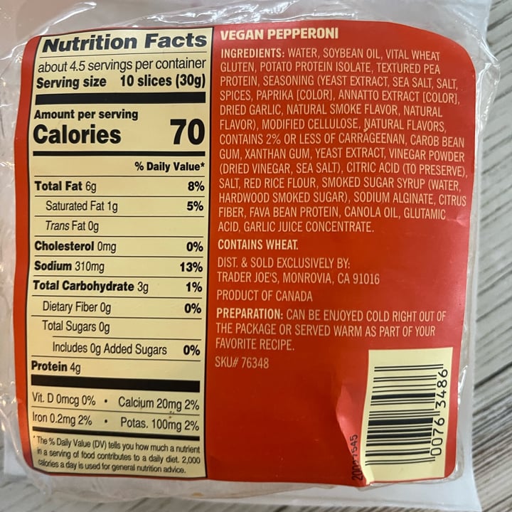 photo of Trader Joe's vegan pepperoni shared by @sgerber33 on  06 May 2024 - review