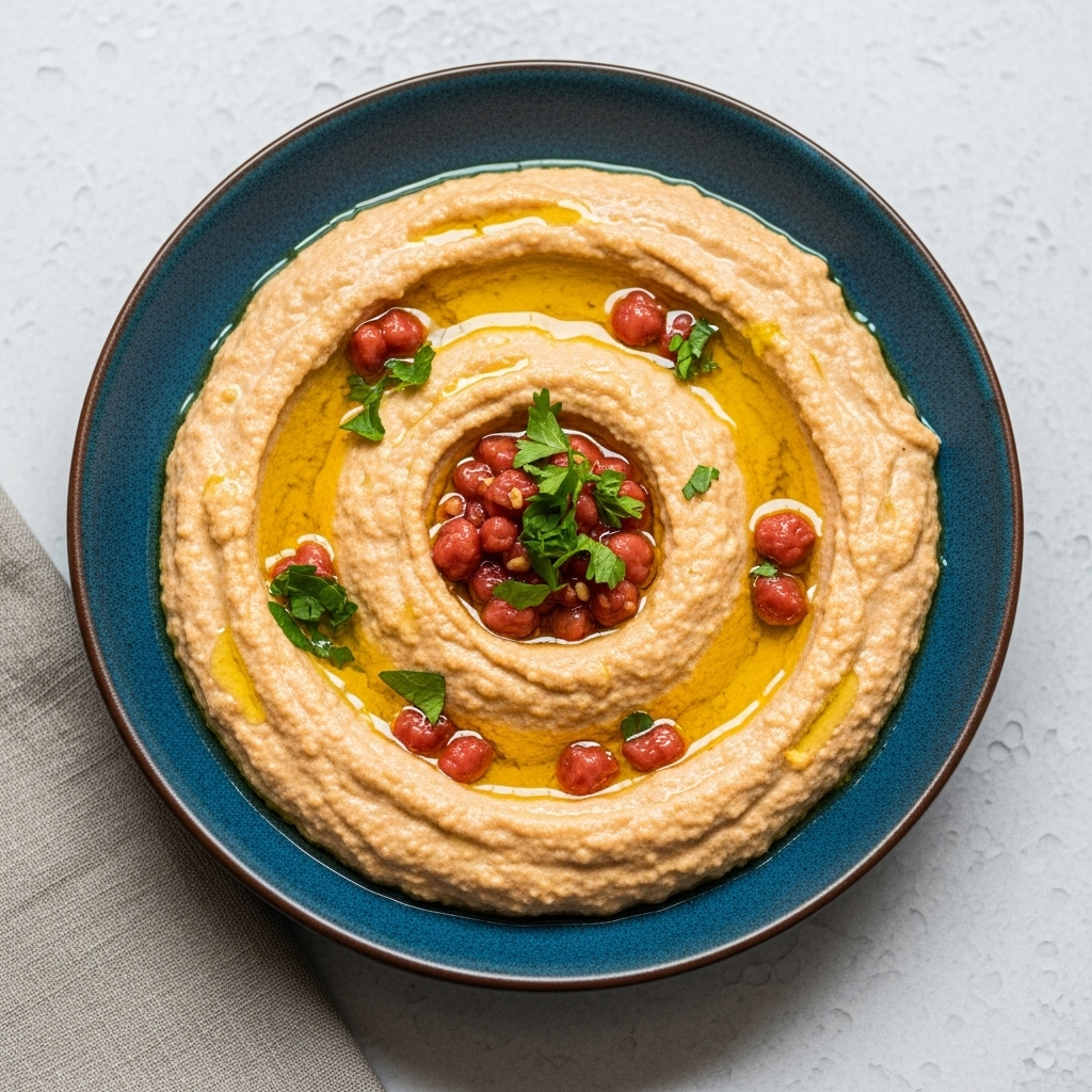 Low-Oil Hummus ready to be served
