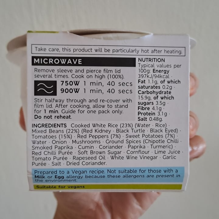 photo of Marks & Spencer Food (M&S) Vegan Mixed Bean Chili Rice shared by @wonderwombat on  01 Sep 2023 - review
