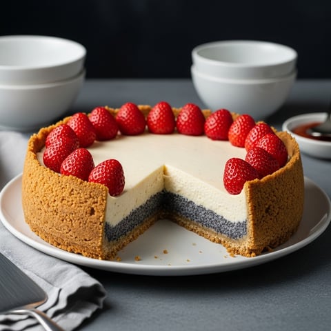 Easy High-Protein Vegan Cheesecake with Unique Poppy Seed Layer