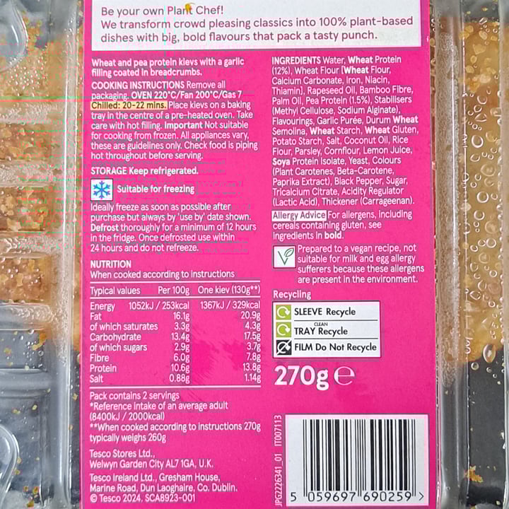 photo of Tesco Plant Chef 2 No-Chicken Garlic Kievs shared by @outgrowing8carnism on  04 Sep 2025 - review