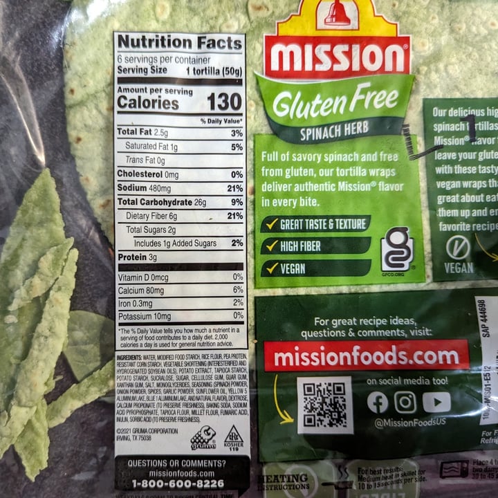 photo of Mission Foods Gluten-Free Spinach Herb Tortillas shared by @tina360 on  20 Apr 2024 - review