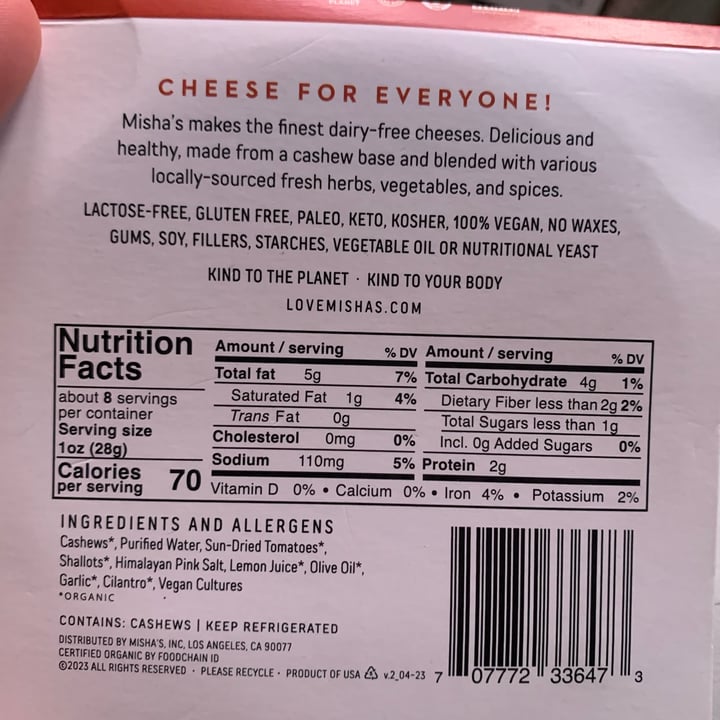 photo of Misha’s Kind Foods Non-dairy cheese Sari shared by @atwilley on  19 Sep 2023 - review
